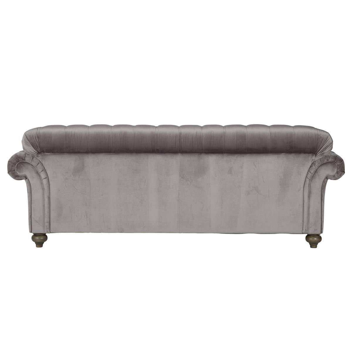 Bordeaux Button Back Grey Velvet 4 Seater Sofa