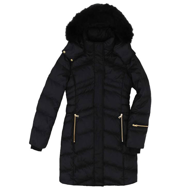 HAWKE & Co Women's Down Filled Padded Walker Jacket with Faux Fur Trim