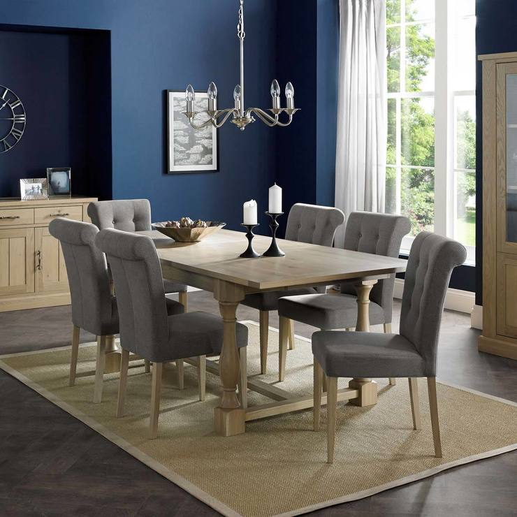 Bentley Designs Chartreuse Aged Oak Extending Dining Room Table 6 Bentley Designs Chartreuse Aged Oak Extending Dining Room Table 6 Smoke Grey Fabric Chairs