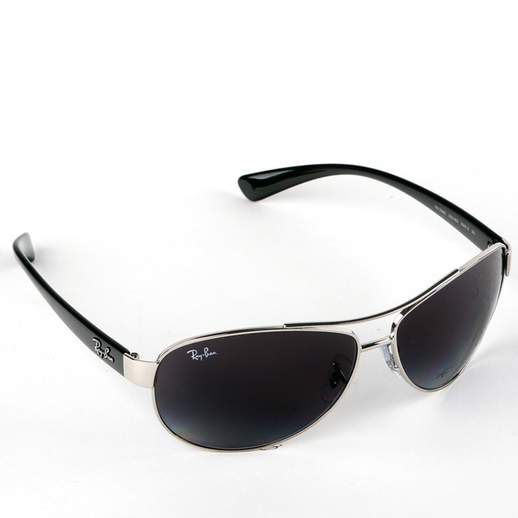 RayBan Aviator Silver & Black Sunglasses with Grey Lenses, RB3386 003