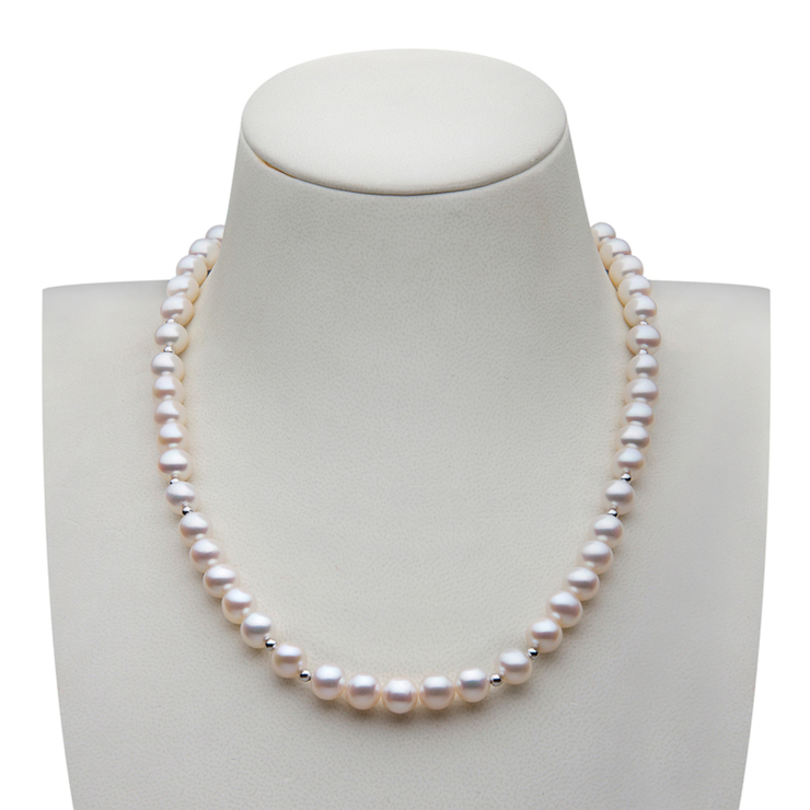 8-8.5mm Cultured Freshwater White Pearl Strand Necklace, 18ct White ...