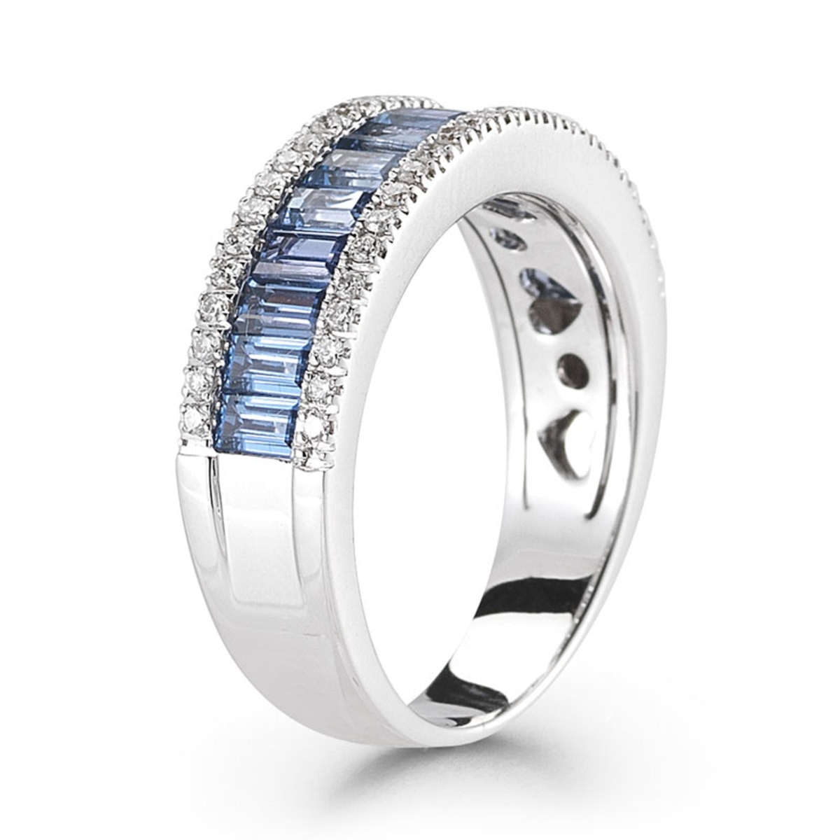 Blue Sapphire and 0.22ctw Diamond 18ct White Gold Ring