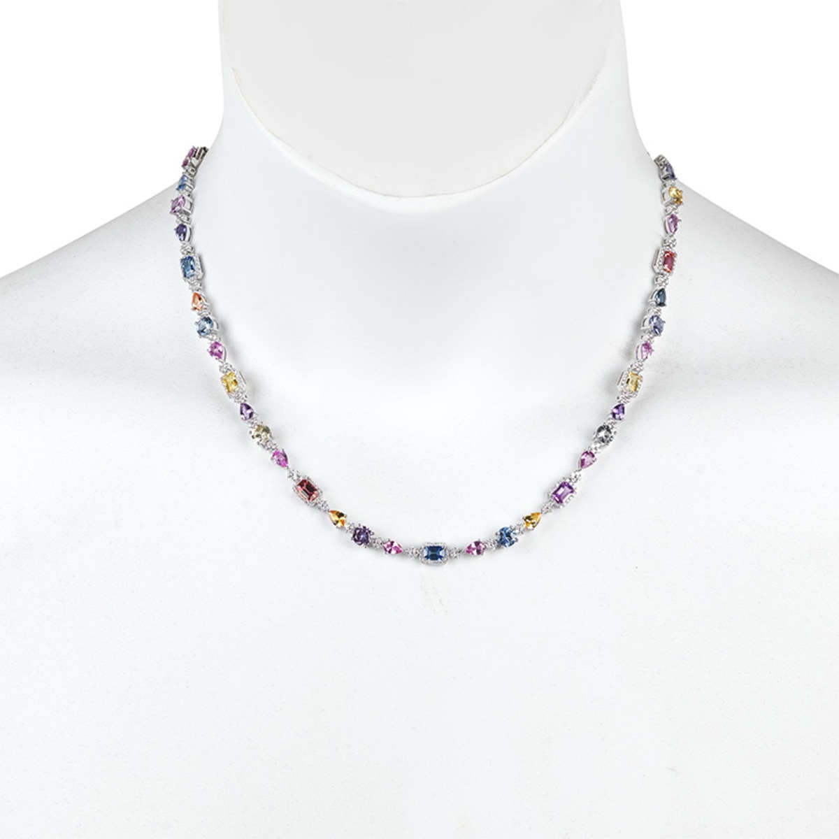 Multi Sapphire and 3.40ctw Diamond Necklace, 18ct White Gold Costco UK
