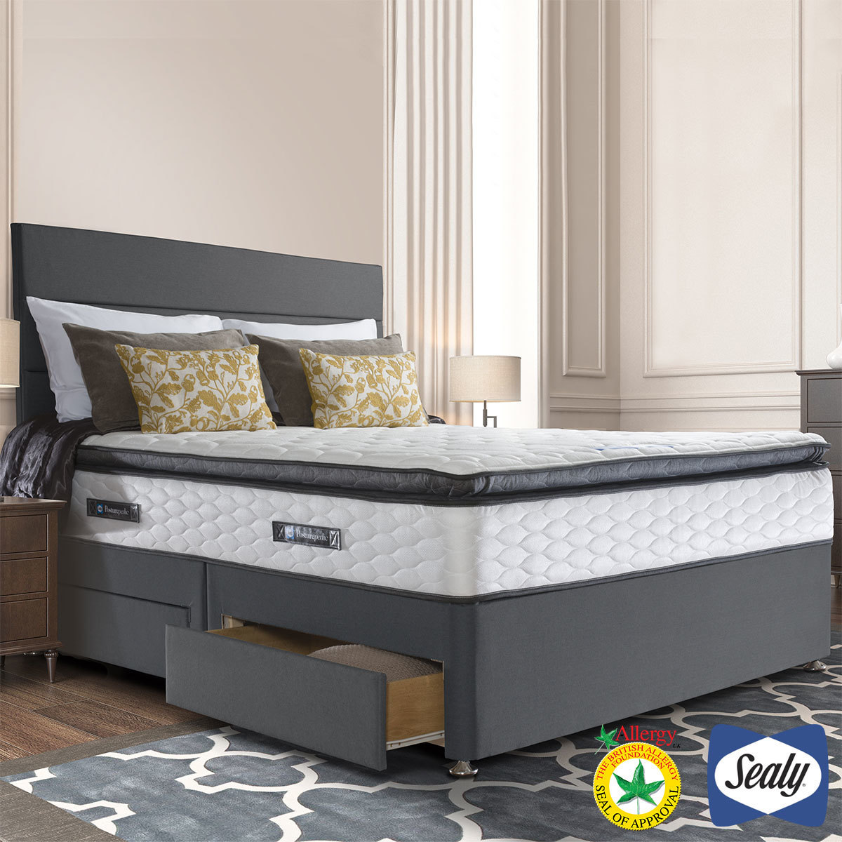 Sealy Symphony Posturetech Memory Mattress Divan In Charcoal Super King Costco Uk Sealy Symphony Posturetech Memory, Costco King Bed Mattress
