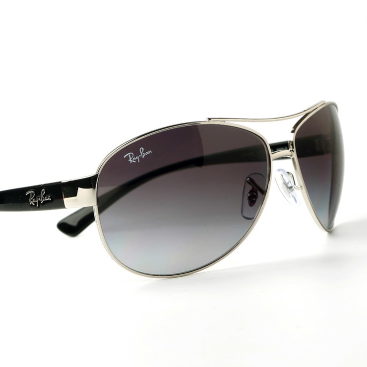RayBan Aviator Silver & Black Sunglasses with Grey Lenses, RB3386 003