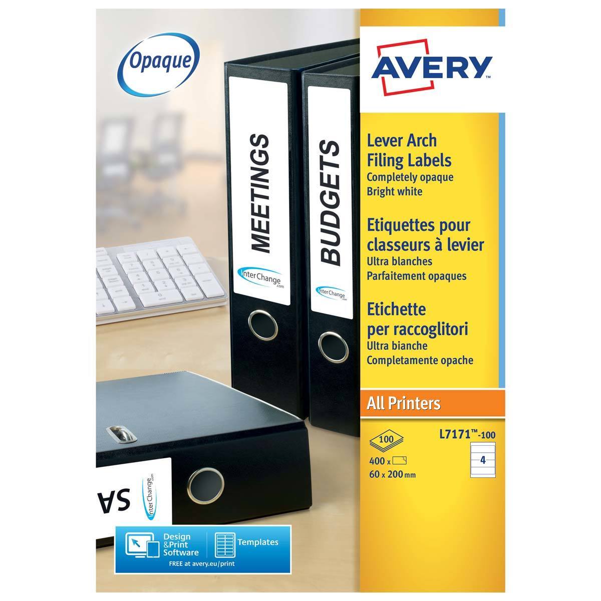Avery Filing Labels 60.0 x 200.0mm, L7171-100, Pack of 400