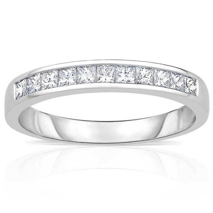 0.50ctw Princess Cut Diamond Half Eternity Ring, 18 ct White Gold Size P Costco UK