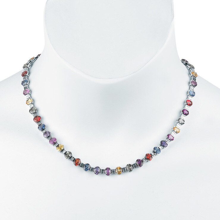 MultiColour Sapphire and 4.25ctw Diamond Necklace, 18ct White Gold