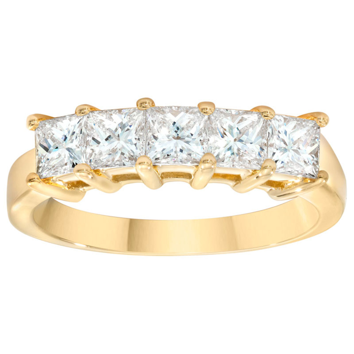 1.25ctw Princess Cut 5 Stone Diamond Ring, 18ct Yellow Gold