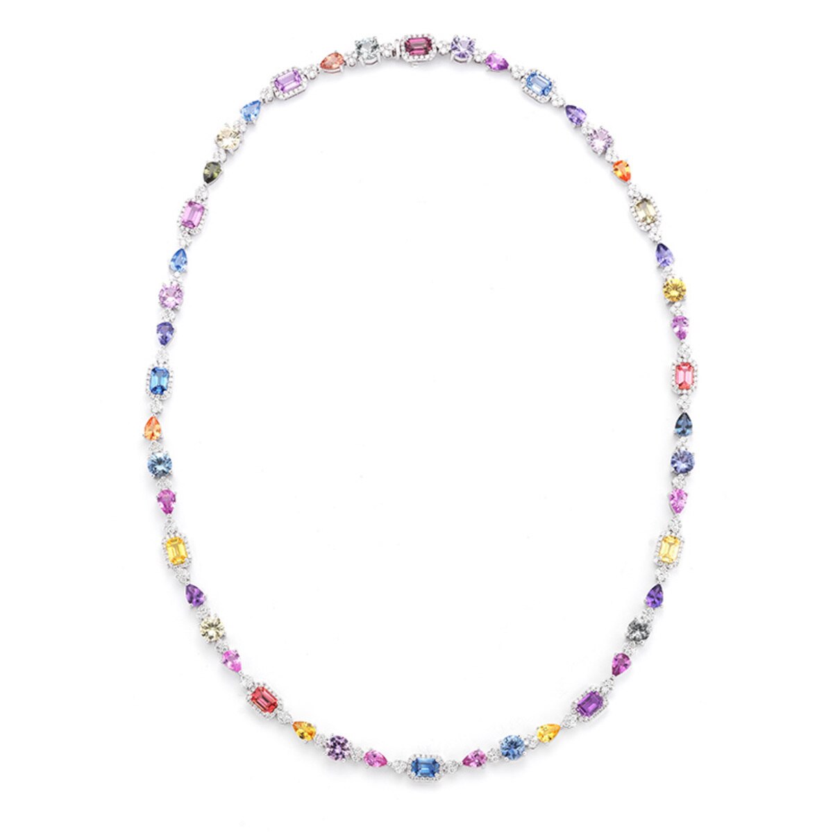 Multi Sapphire and 3.40ctw Diamond Necklace, 18ct White Gold Costco UK