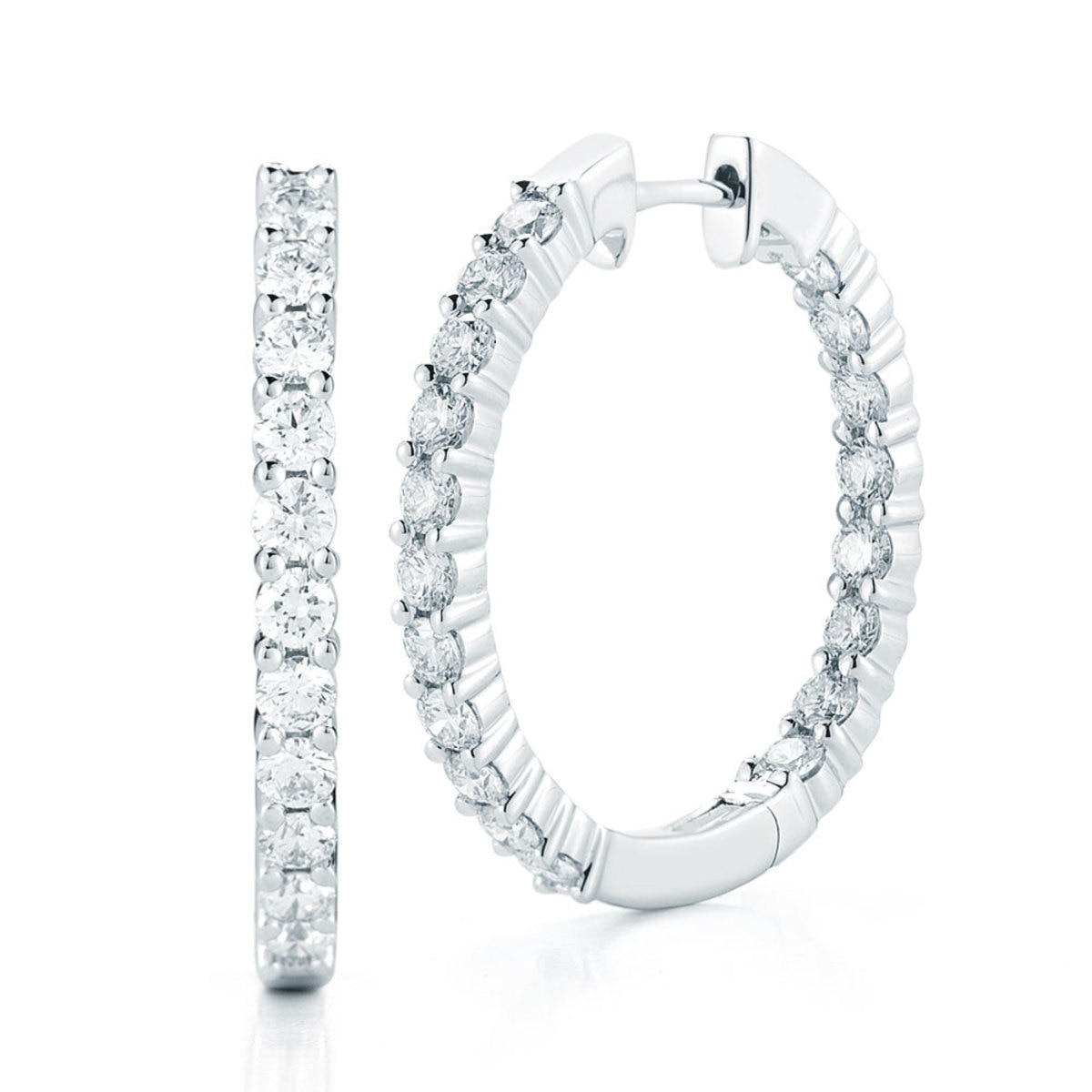 2.00ctw Round Brilliant Cut Diamond Hoop Earrings Set Inside & Out, 18ct White Gold