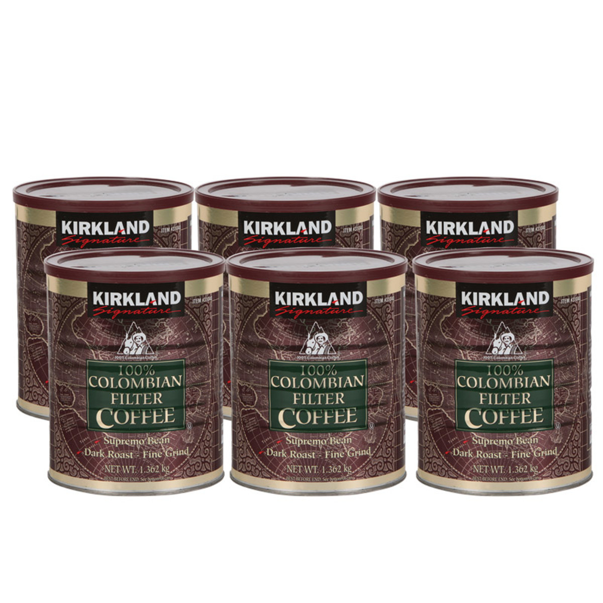 Kirkland Signature 100% Colombian Ground Filter Coffee, 6 x 1.362kg