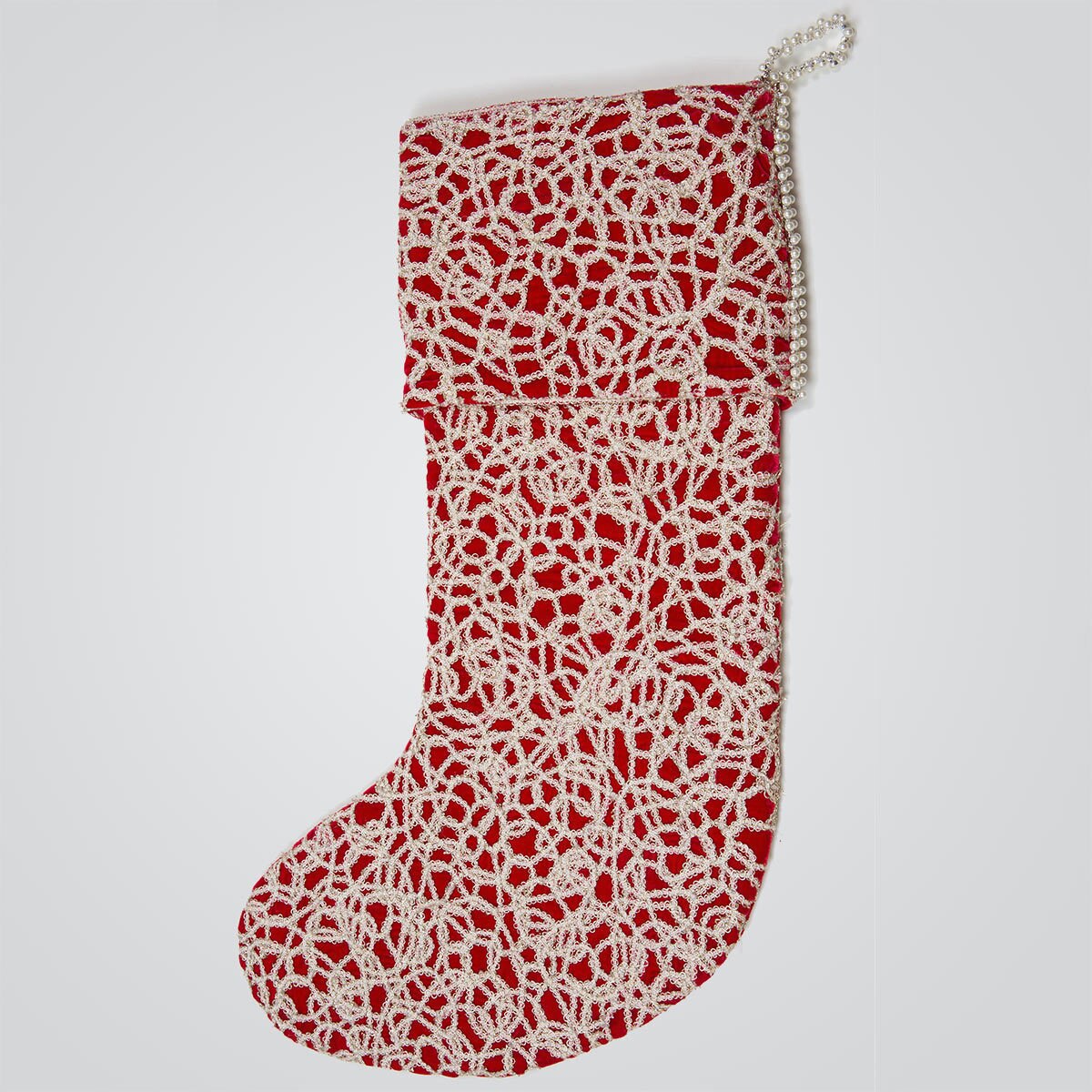 Opulentum Luxury Red Velvet 2 ft (60 cm) Christmas Stocking with Gold Lace Jacquard Overlay