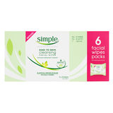Simple Kind to Skin Cleansing Facial Wipes, 6 x 25 pack