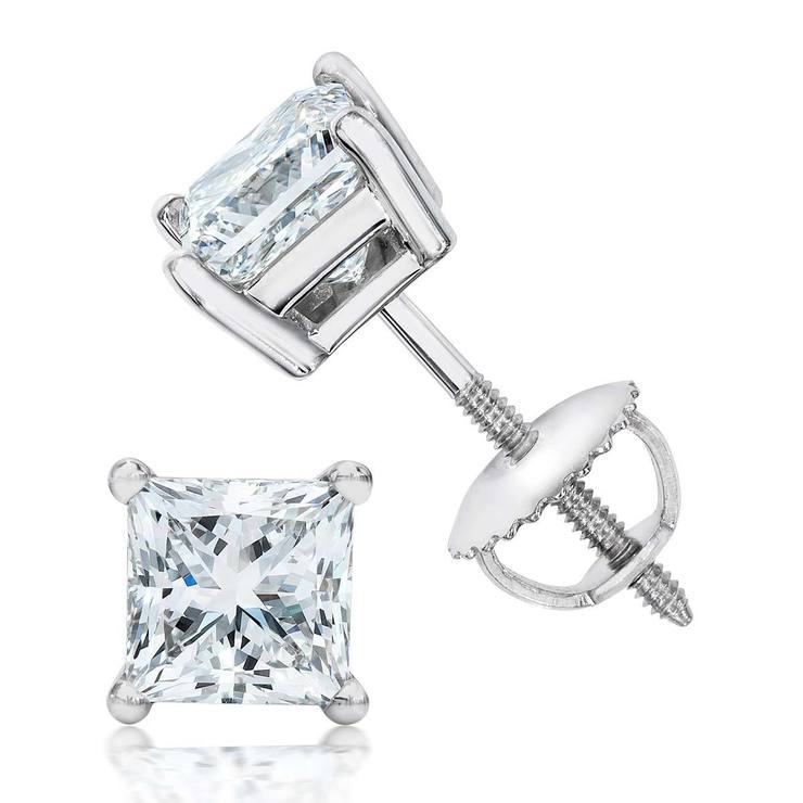 0.70ctw Princess Cut Diamond Stud Earrings, 18ct White Gold | Costco UK