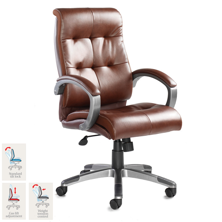 Catania Leather Faced Executive Chair, Brown Leather Office Chair