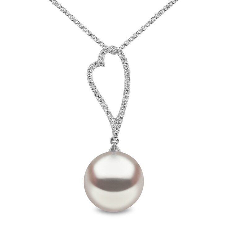1112mm White Cultured Freshwater Pearl and 0.14ctw Diamond Pendant