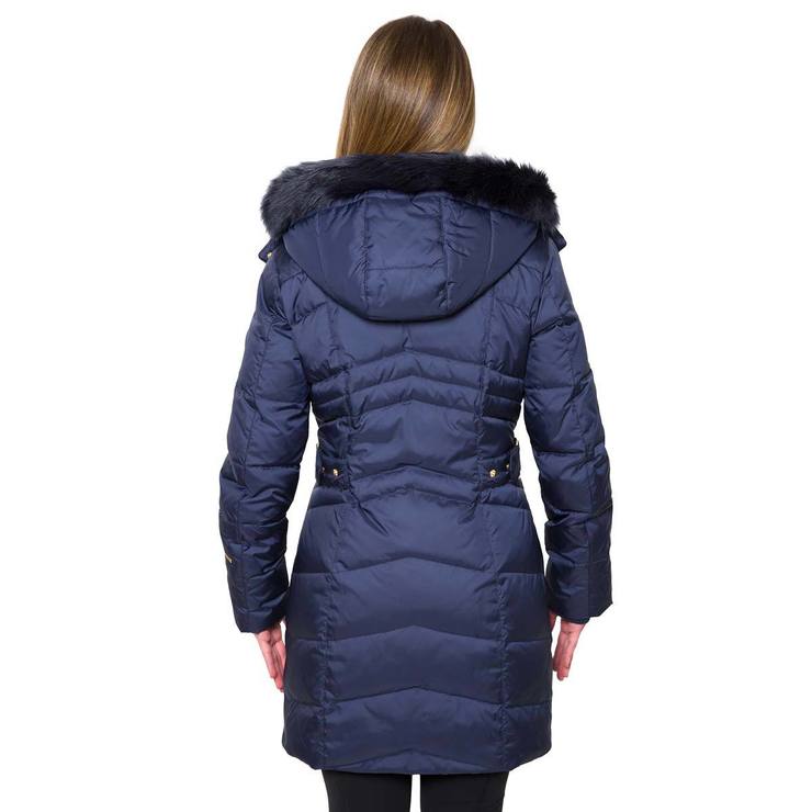 HAWKE & Co Women's Down Filled Padded Walker Jacket with Faux Fur Trim