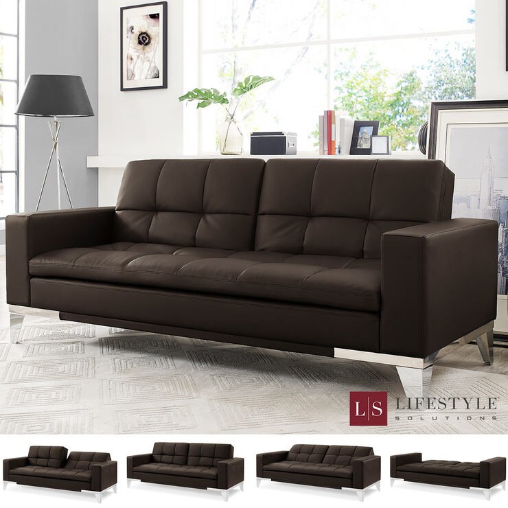Merano Pillow Top Convertible Sofa Lounger Bed Brown Bonded Leather Merano Pillow Top Convertible Sofa Lounger Bed Brown Bonded Leather