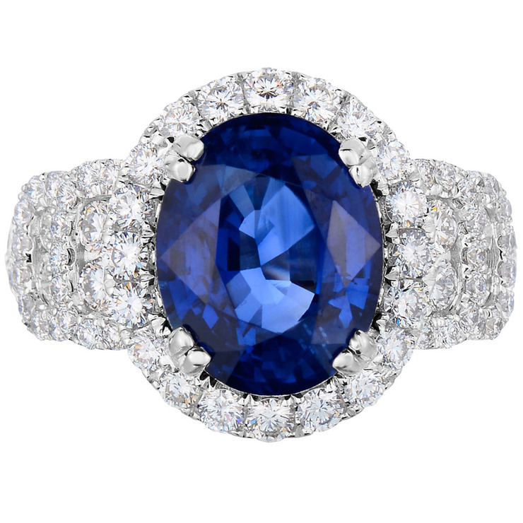 6.91ct Oval Cut Blue Sapphire and 1.32ctw Diamond Ring, 18ct White Gold ...