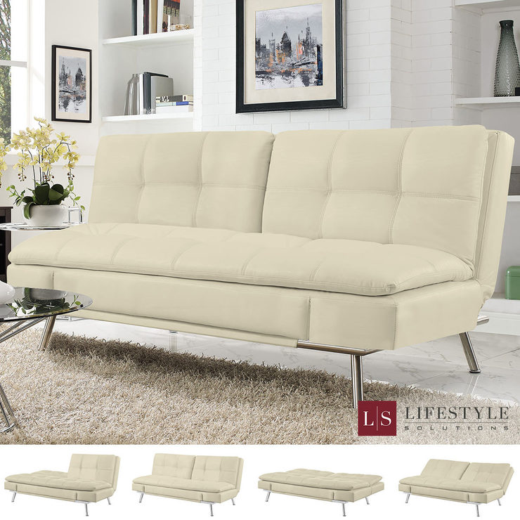 Ravenna Cream Bonded Leather Euro Lounger Convertible Sofa Bed  Costco UK