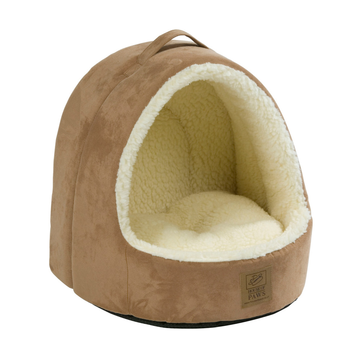 House of Paws Hooded Faux Suede & Faux Sheepskin Cat Bed