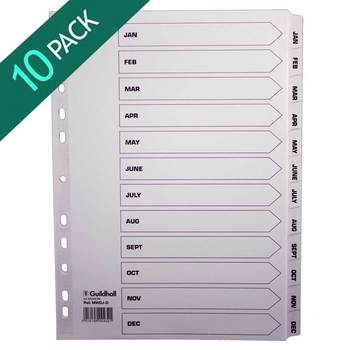 Guildhall  A4 White Jan-Dec 12 Tabs Dividers - 10 Pack of 12 Dividers