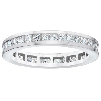 1.00ctw Princess Cut Channel Set Diamond Eternity Ring, 18ct White Gold in 6 Sizes