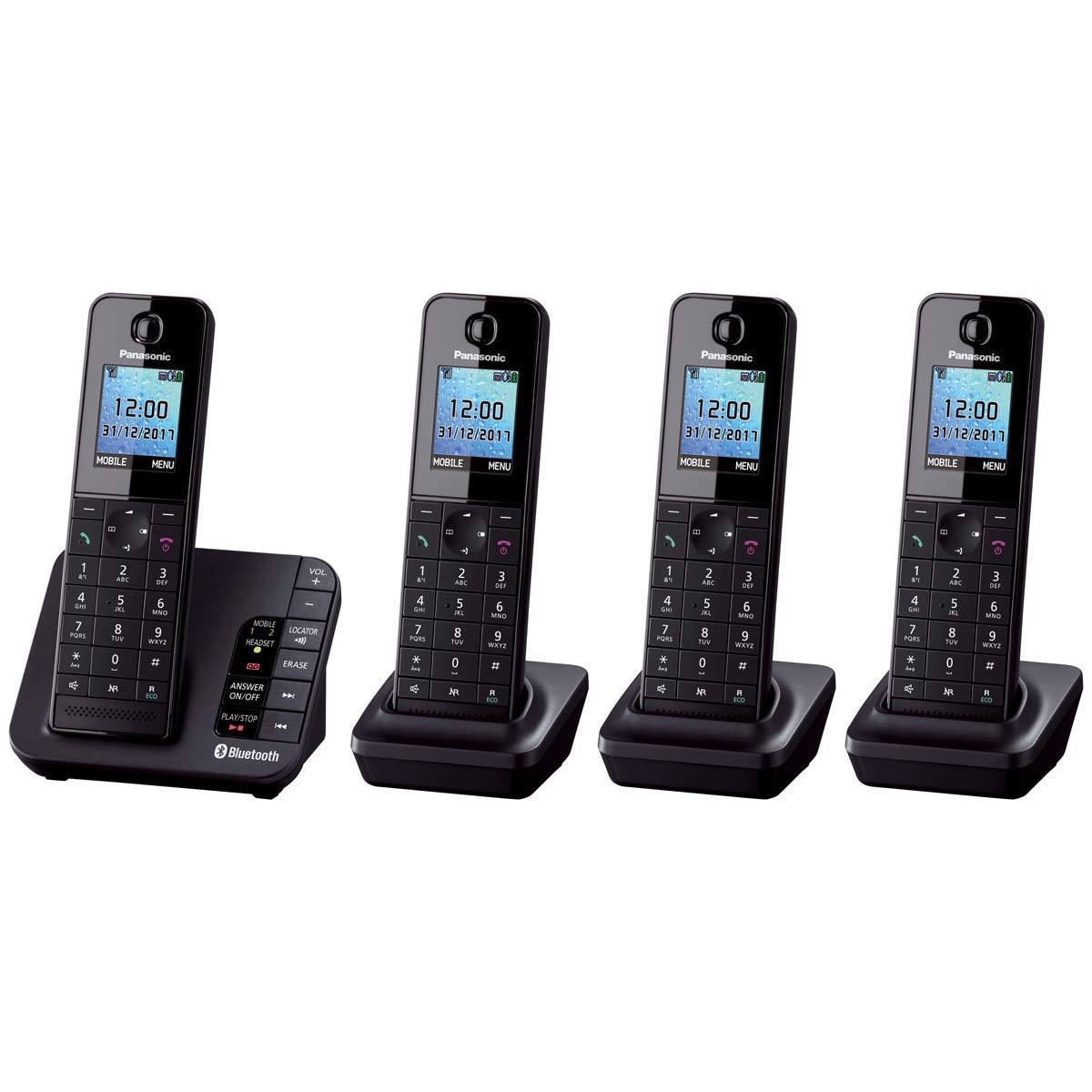 Panasonic KXTGH264EB Quad Pack Cordless DECT Phone with Answer Machine and Bluetooth Costco UK
