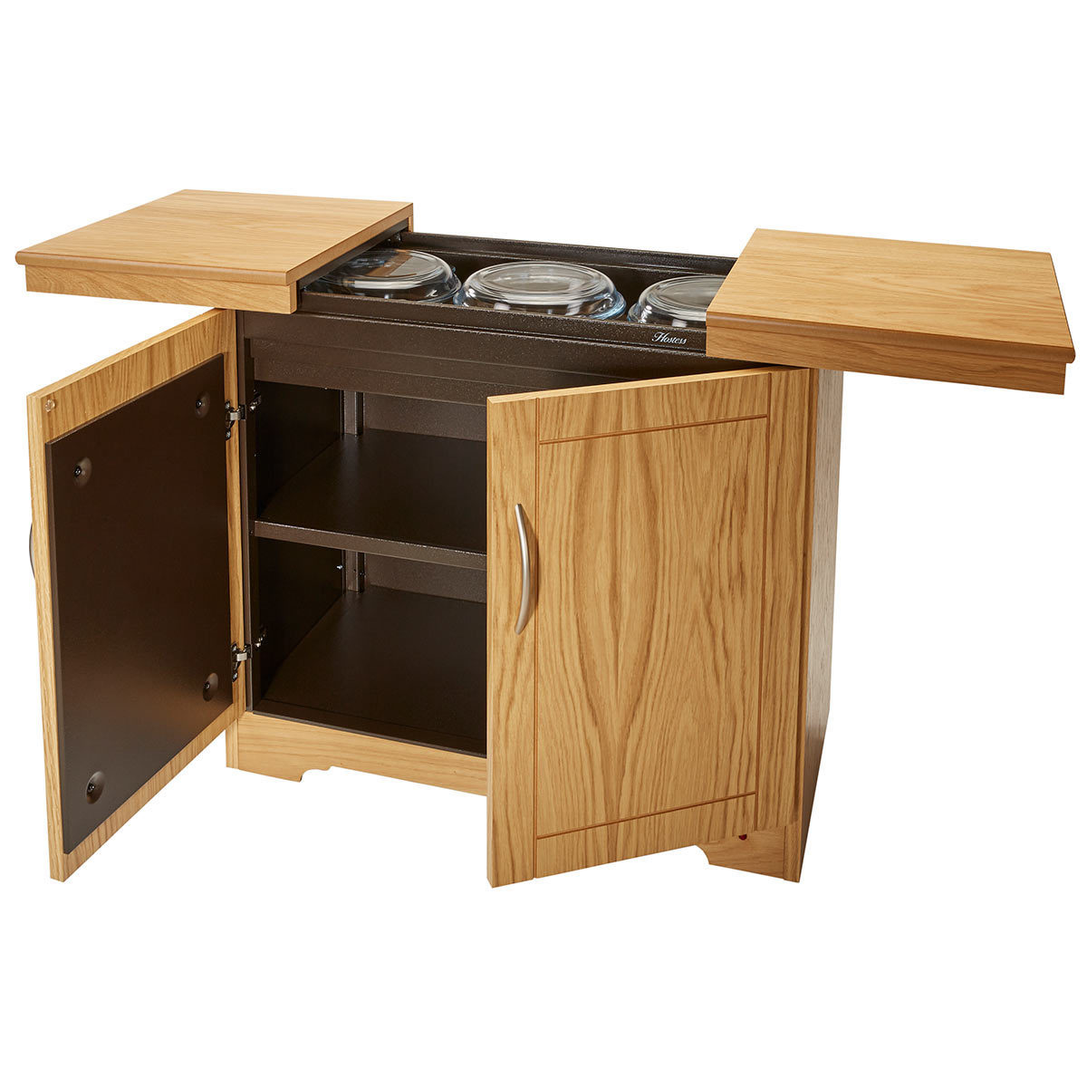 Hostess Heated Trolley with Natural Oak Veneer Finish, HL6244NO
