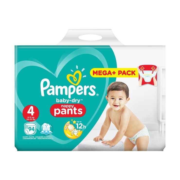 Pampers BabyDry Nappy Pants Size 4, 50 x 94 Mega+ Packs Costco UK