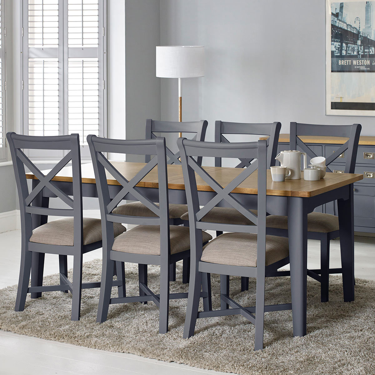 Bordeaux Painted Taupe Large Extending Dining Table 6 Chairs