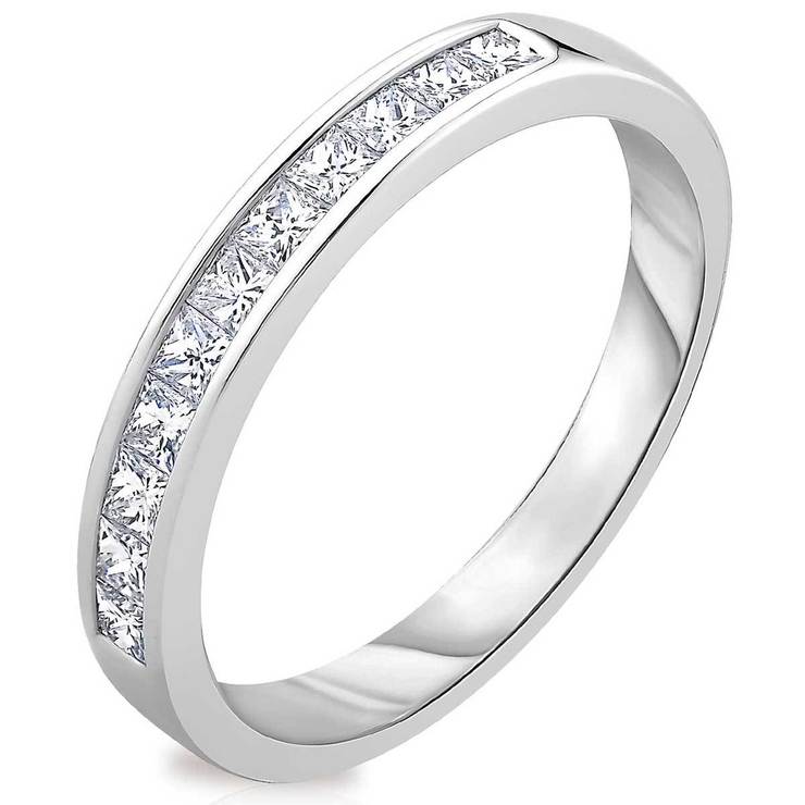 0.50ctw Princess Cut Diamond Half Eternity Ring, 18 ct White Gold Size L Costco UK
