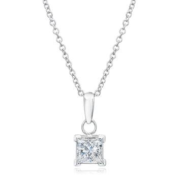 0.50ct Princess Cut Diamond Solitaire Pendant, 18ct White Gold