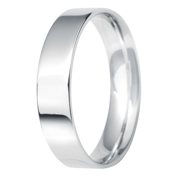 Gents 5mm Flat Court Wedding Band, 18ct White Gold in 3 Sizes