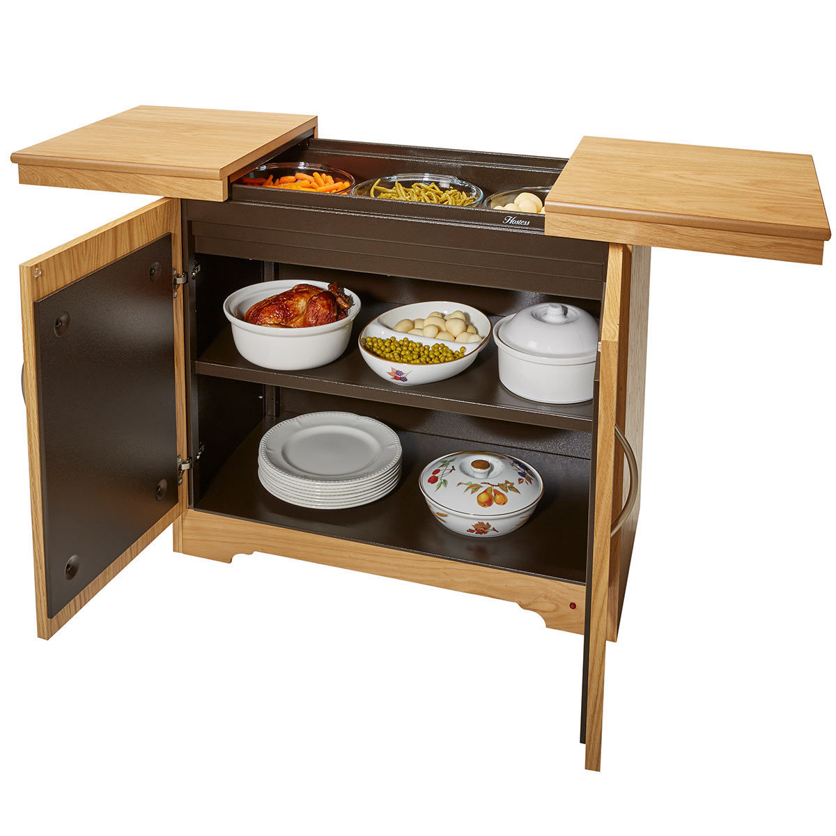 Hostess Heated Trolley with Natural Oak Veneer Finish, HL6244NO
