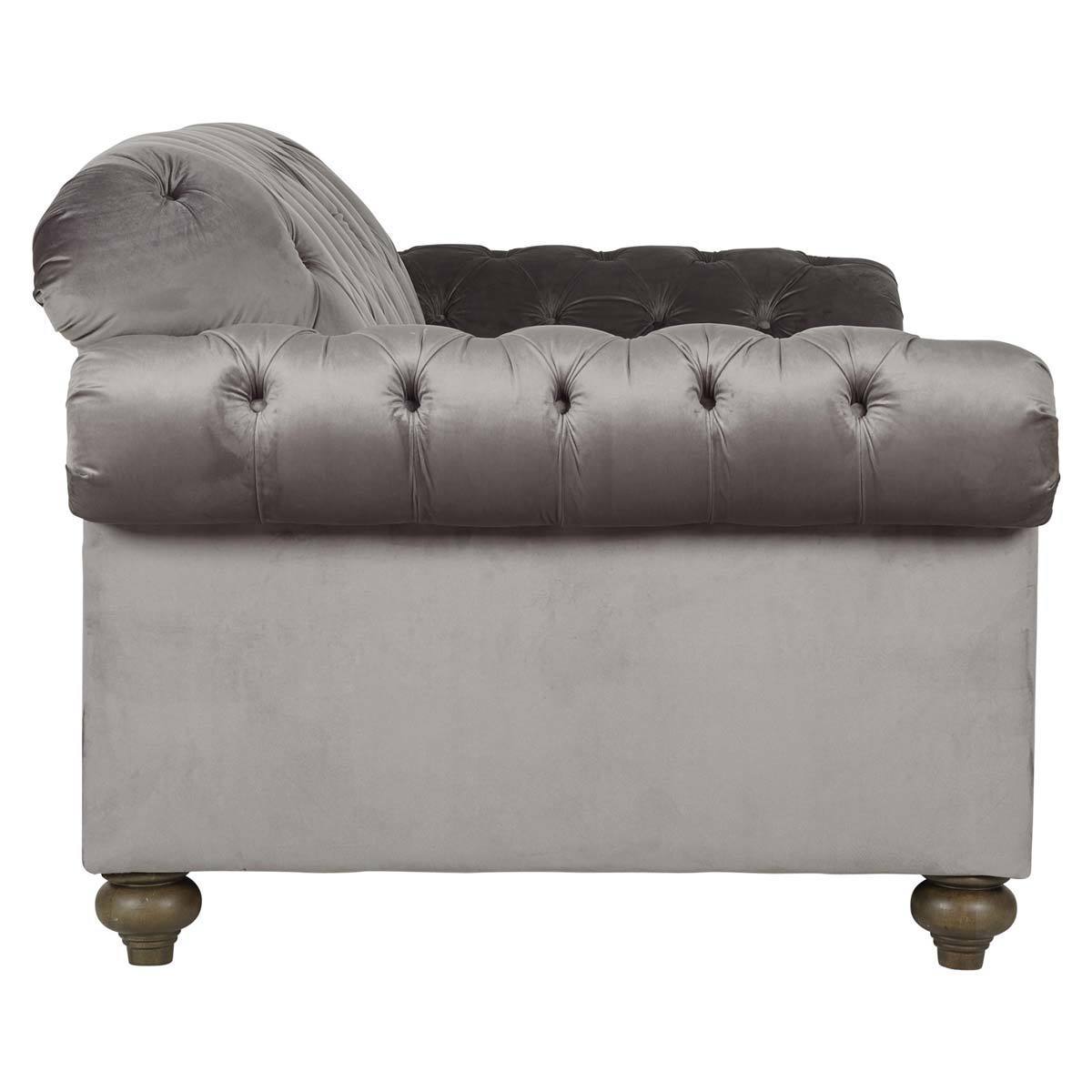 Bordeaux Button Back Grey Velvet 2 Seater Sofa