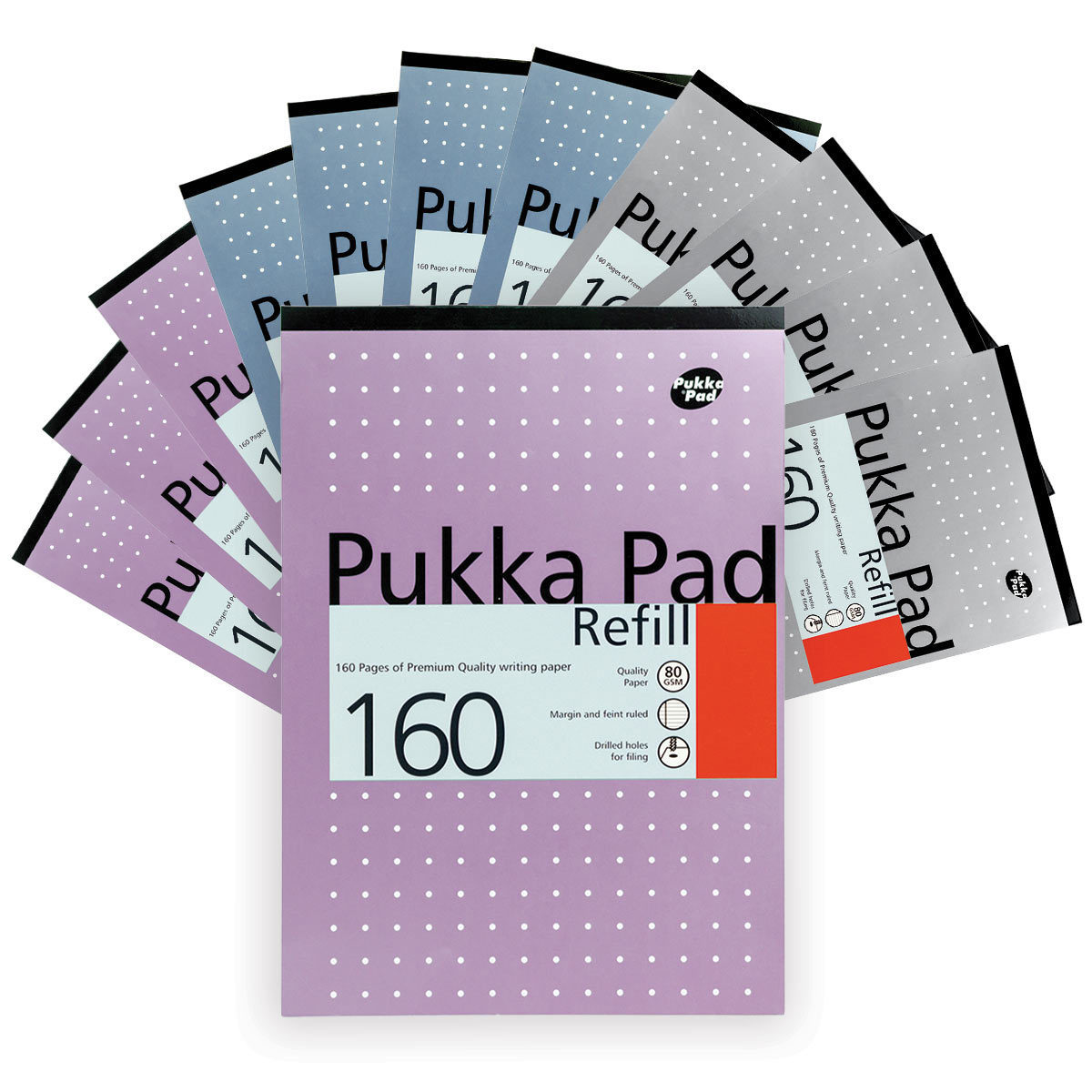 Pukka Pad A4 Refill Pad 160 Pages 80gsm Blue Pink Silver Punch Holes for Filing 