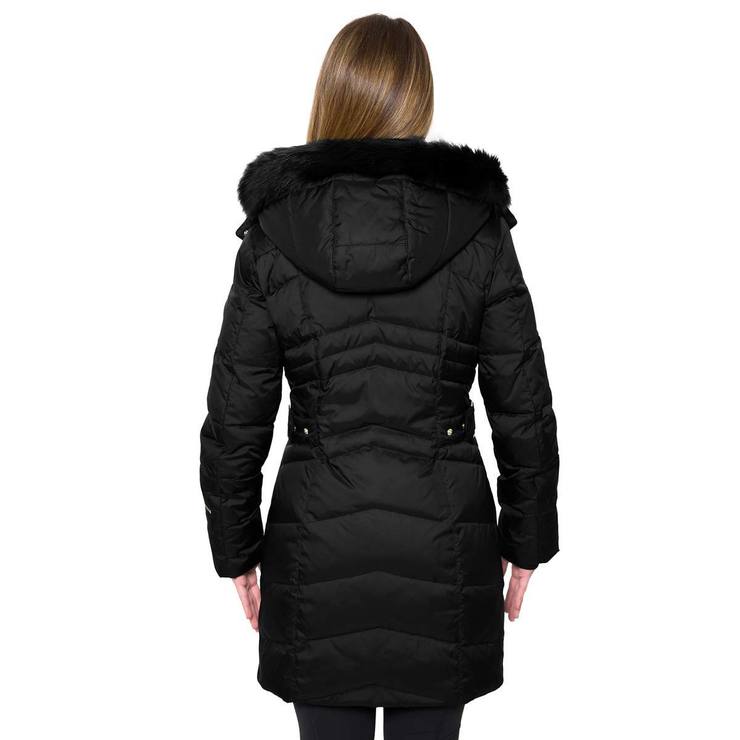 HAWKE & Co Women's Down Filled Padded Walker Jacket with Faux Fur Trim
