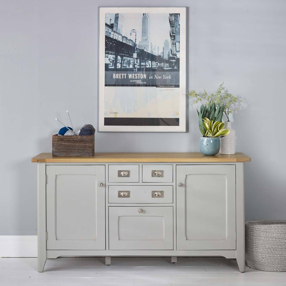 Bordeaux Painted Light Grey Large Wooden Sideboard Costco UK