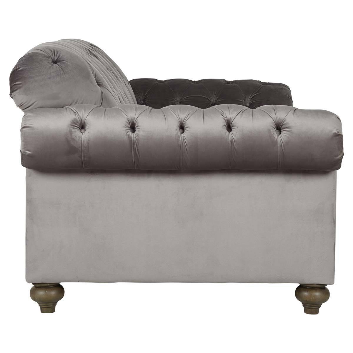 Bordeaux Button Back Grey Velvet 3 Seater Sofa