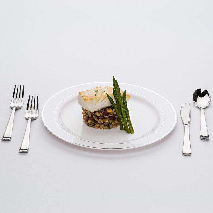 Mozaik 100 Disposable Silver Rimmed Plates, 23cm Diameter Costco UK