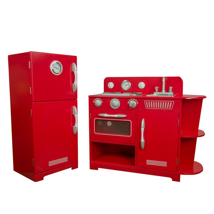 Teamson Kids Wooden Deluxe 2 Piece Play Kitchen In Red 4 Years Teamson Kids Wooden Deluxe 2 Piece Play Kitchen In Red 4 Years