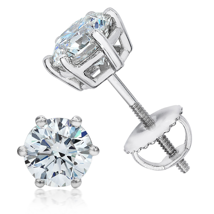 3.00ctw Round Brilliant Cut Diamond Stud Earrings, Platinum | Costco UK