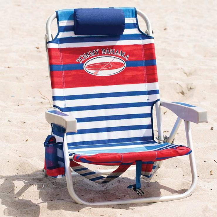 Tommy Bahama Backpack Folding Beach Chair In Red Blue Stripes