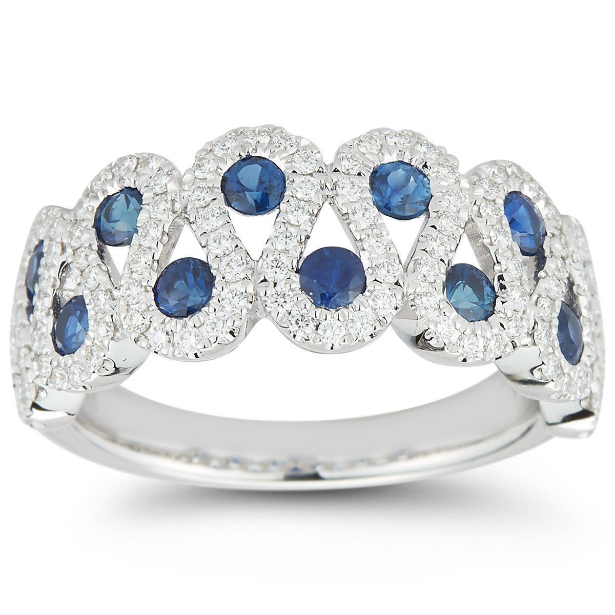 Round Blue Sapphire and 0.41ctw Diamond Ring, 18ct White Gold