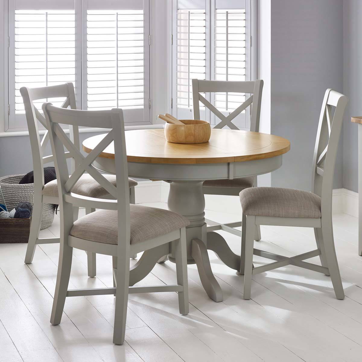 Bordeaux Painted Light Grey Round Extending Dining Table 4