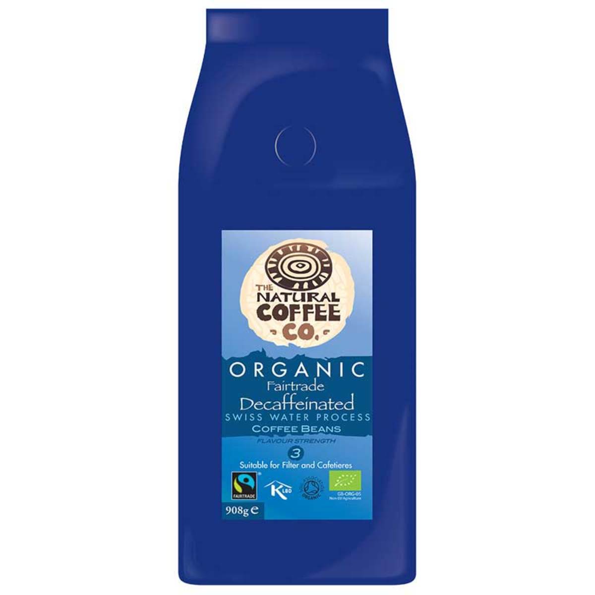 The Natural Coffee Co. Organic Decaffeinated Swiss Water Processed Whole Bean Coffee, 908g