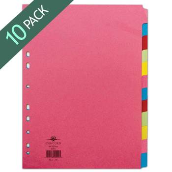 Concord A4 Bright 12 Tabs Dividers - 10 Pack of 12 Dividers