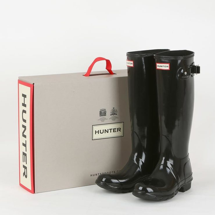 Hunter Womens Original Tall Gloss Wellington Boots in Black, Size 3
